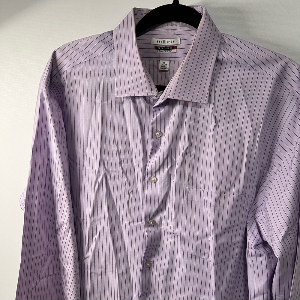 Van Heusen Regular Fit Light Purple Striped Dress Shirt Neck 18 36/37